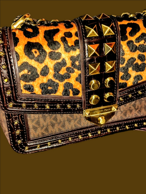 MICHAEL Michael Kors Soho Leopard Print Studded Shoulder Bag - Brown/Gold